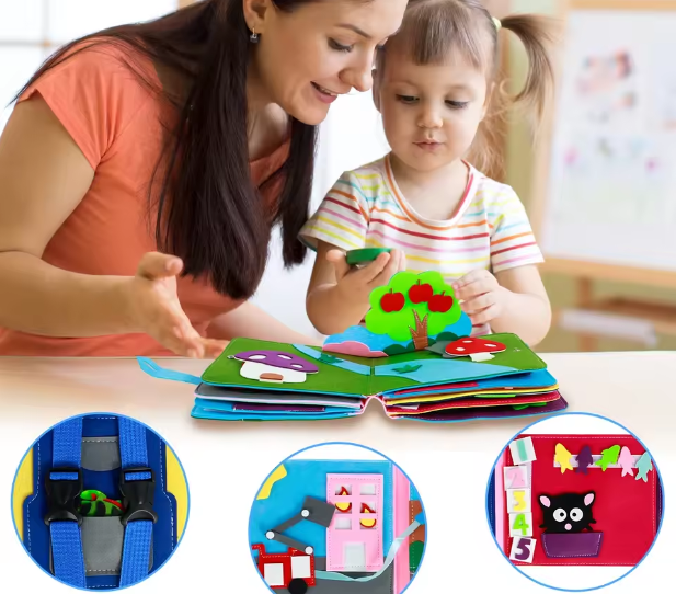 Felt Cloth Activity Book – 3D Soft Educational Baby Toy for Sensory Exploration, Early Learning, Quiet Play and Hands-On Development