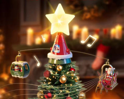 Rotating Christmas Tree Top Hat Ornament – Musical LED Santa Sled Topper with Type-C Power, Perfect 2026 Holiday Decoration for Kids & Adults