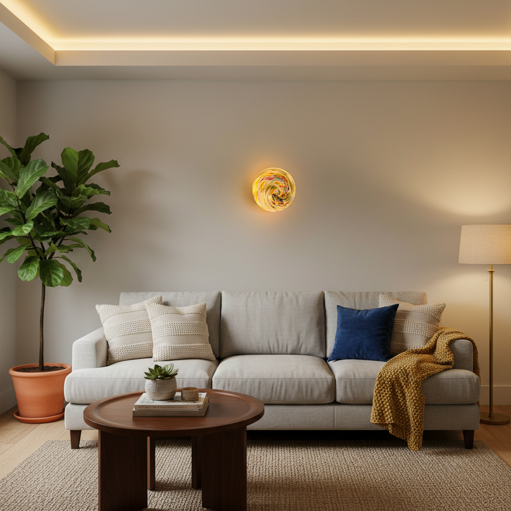 Stained Glass Globe Wall Lamp – Concealed-Base Round Ball Sconce for Bedrooms, Bedside Areas, Living Rooms and Warm Artistic Ambience