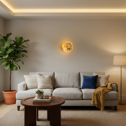 Stained Glass Globe Wall Lamp – Concealed-Base Round Ball Sconce for Bedrooms, Bedside Areas, Living Rooms and Warm Artistic Ambience