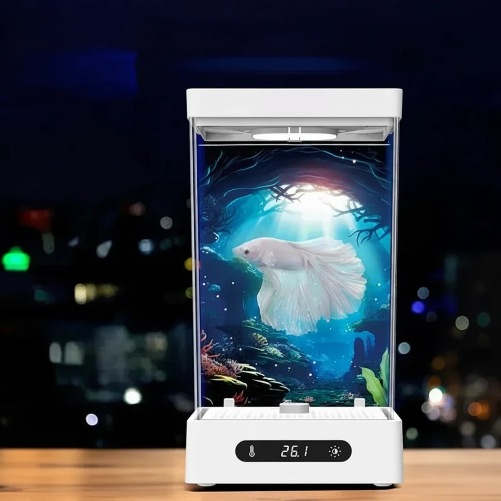 Desktop Betta Fish Tank - Self Circulating Ecological Aquarium for Small Fish, Stylish Home Office Decoration and Easy Maintenance