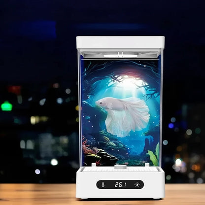 Desktop Betta Fish Tank - Self Circulating Ecological Aquarium for Small Fish, Stylish Home Office Decoration and Easy Maintenance