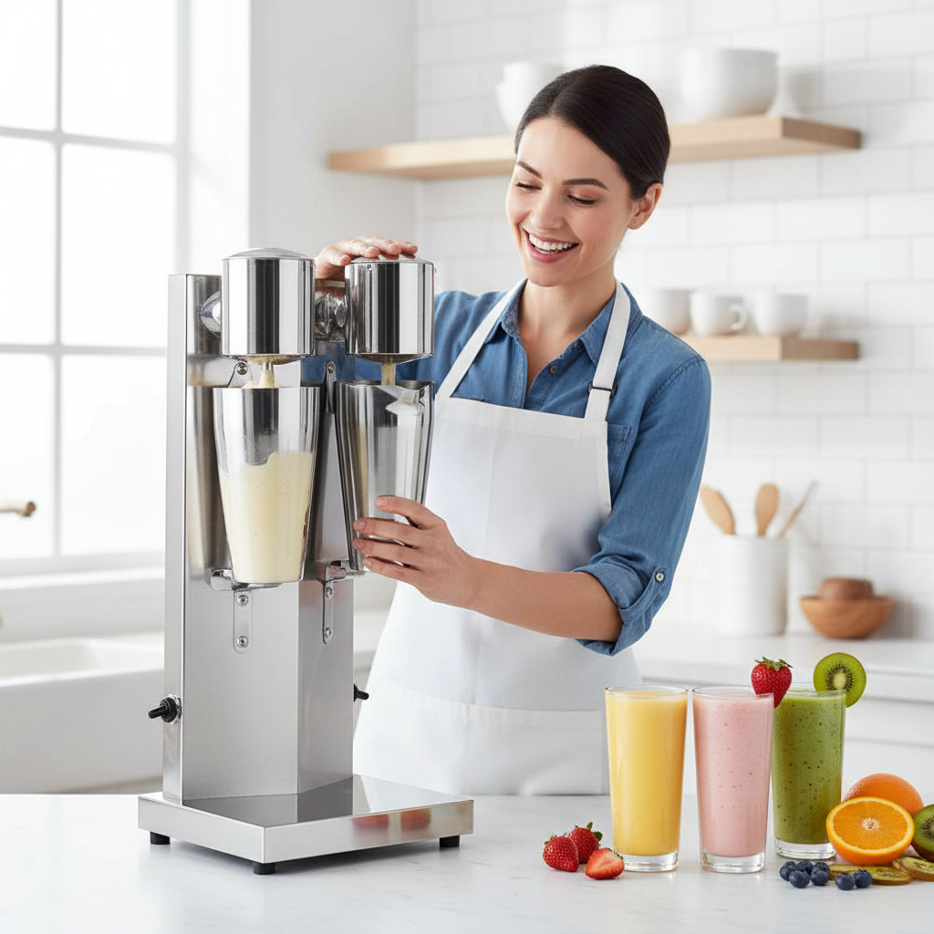 Double-Head Stainless Steel Milkshake Machine – Powerful Drink Mixer for Milk Foam, Smoothies, Bubble Tea and Café-Style Beverages at Home