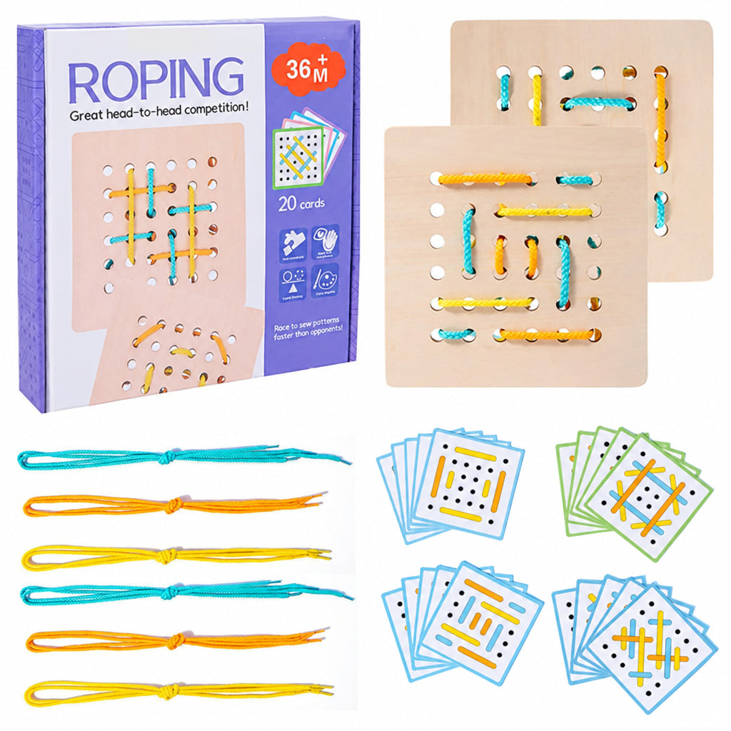 Double Battle Rope Threading Game – Pattern-Matching Educational Toy for Kids with Hand-Eye Coordination, Fine Motor Practice and Competitive Play