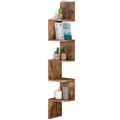 Corner Floating Shelf –5-Tier Wall Mounted Triangular Storage Rack for Bathroom, Bedroom, Living Room and Space Saving Organization