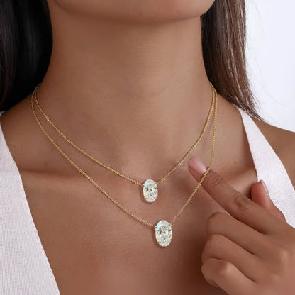 Oval Cut Solitaire Moissanite Pendant Necklace – Certified Diamond-Look S925 Silver Fine Jewelry with Elegant Neck Chain for Women, Weddings and Special Gifts
