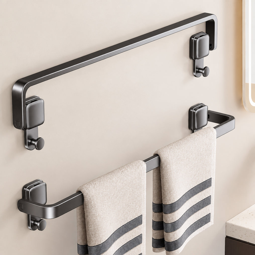 Folding Suction Cup Towel Rack – No-Drill Wall-Mount Bathroom Hand Towel Holder for Space-Saving, Convenient and Damage-Free Organization