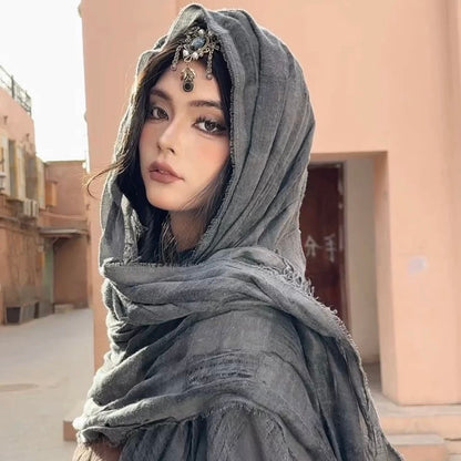 Vintage Ripped Punk Scarf – Distressed Tassel Cotton Linen Shawl for Y2K, Techwear, Tactical & Edgy Streetwear Fashion