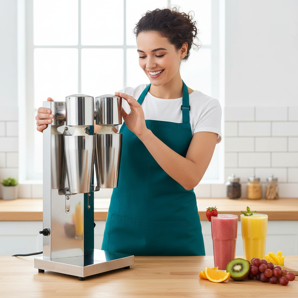 Double-Head Stainless Steel Milkshake Machine – Powerful Drink Mixer for Milk Foam, Smoothies, Bubble Tea and Café-Style Beverages at Home