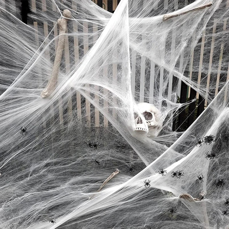 Stretchy Halloween Spider Web – Artificial White Cobweb Decoration for Haunted Houses, Scary Party Scenes, Indoor Displays and Outdoor Spooky Decor