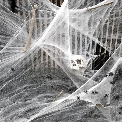 Stretchy Halloween Spider Web – Artificial White Cobweb Decoration for Haunted Houses, Scary Party Scenes, Indoor Displays and Outdoor Spooky Decor