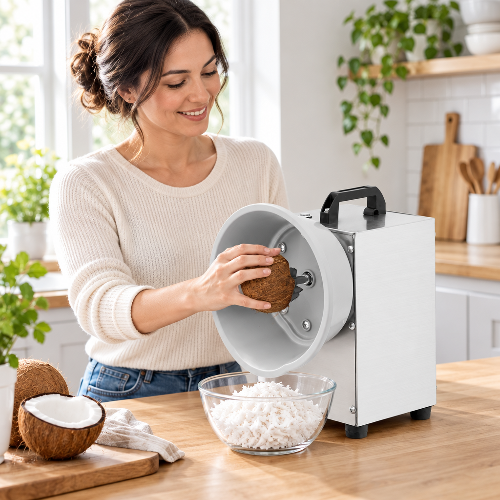 Heavy-Duty Electric Coconut Grater – Stainless Steel High-Speed Grating Machine with Thickened Sharp Head for Fast Kitchen Coconut Preparation