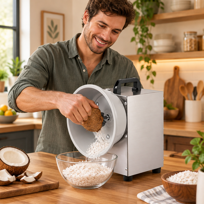 Heavy-Duty Electric Coconut Grater – Stainless Steel High-Speed Grating Machine with Thickened Sharp Head for Fast Kitchen Coconut Preparation