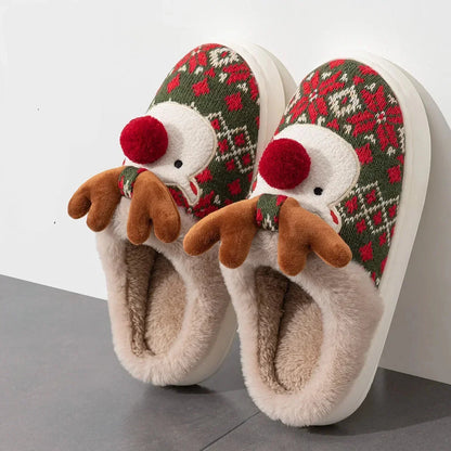 Women’s Winter Cotton Christmas Slippers – Cute Cartoon Deer Non-Slip Indoor Shoes for Girls, Cozy Holiday Home Footwear & Party Style