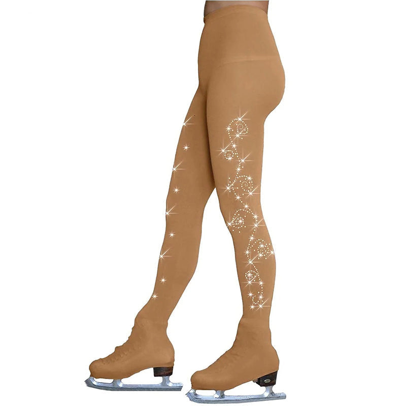Rhinestone Figure Skating Tights – Stretch Performance Pants for Ice Skating, Gymnastics, Dance and Training Comfort