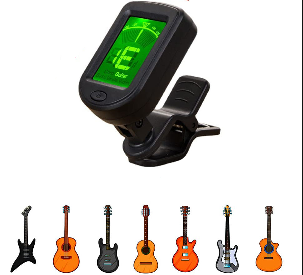 Clip On Guitar Tuner – Rotatable LCD Digital Tuner for Guitar, Ukulele, Violin and String Instrument Accurate Tuning