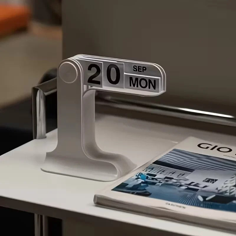Modern Rotating Desk Calendar– Minimalist Desktop Planner with Black and White Design and One-Touch Operation for Home Office