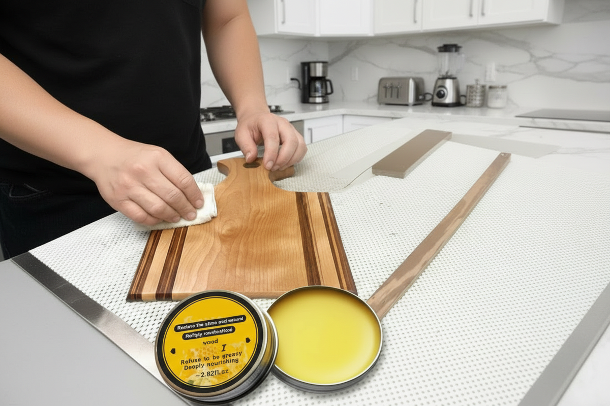 Wood Cutting Board Beeswax Paste – Food-Grade Coconut Oil and Vitamin E Conditioner for Nourishing, Protecting and Restoring Natural Wood Shine