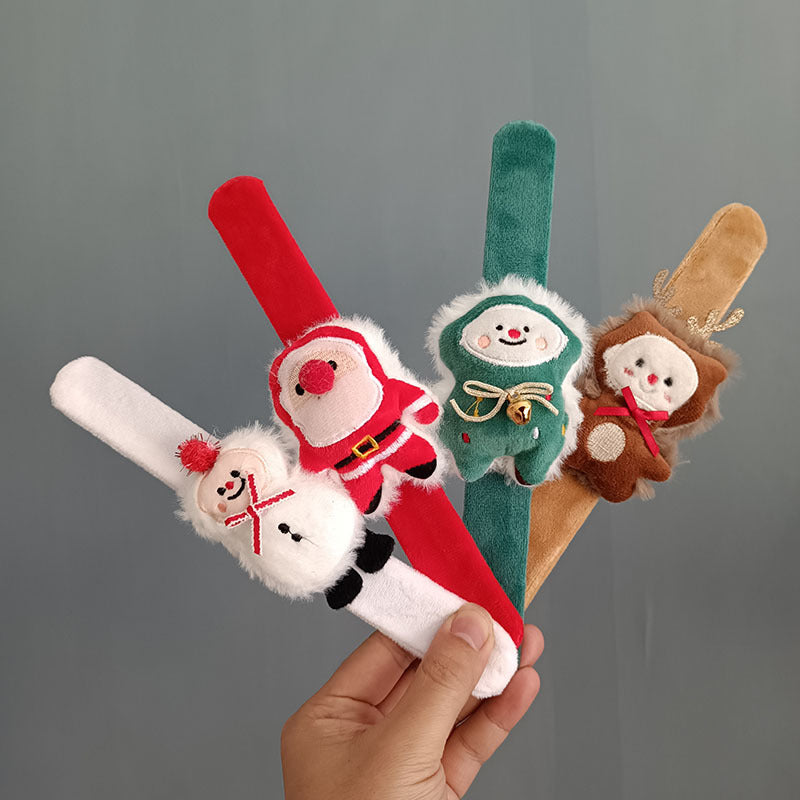 Christmas Plush Clap Bracelet Set – Cute Elk & Snowman Slap Wrist Bands for Kids, Holiday Gifts, Games & New Year Decorations