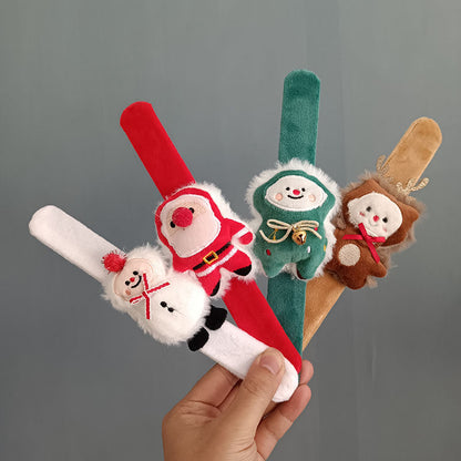 Christmas Plush Clap Bracelet Set – Cute Elk & Snowman Slap Wrist Bands for Kids, Holiday Gifts, Games & New Year Decorations