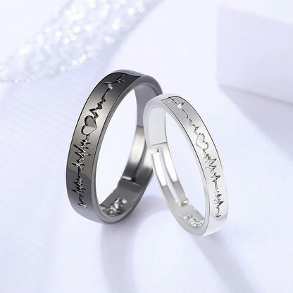 Adjustable Couple Rings Set - Romantic Silver Plated Matching Rings for Weddings, Anniversaries and Gifts