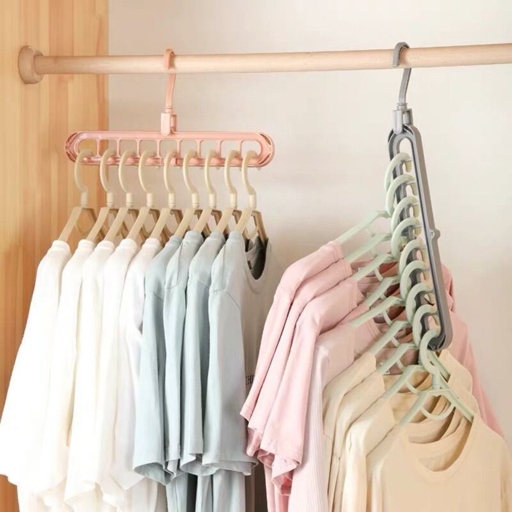 Foldable Rotating Magic Hangers – 9 Hole Closet Organizer Hooks for Space Saving Wardrobe and Clothing Storage Solutions