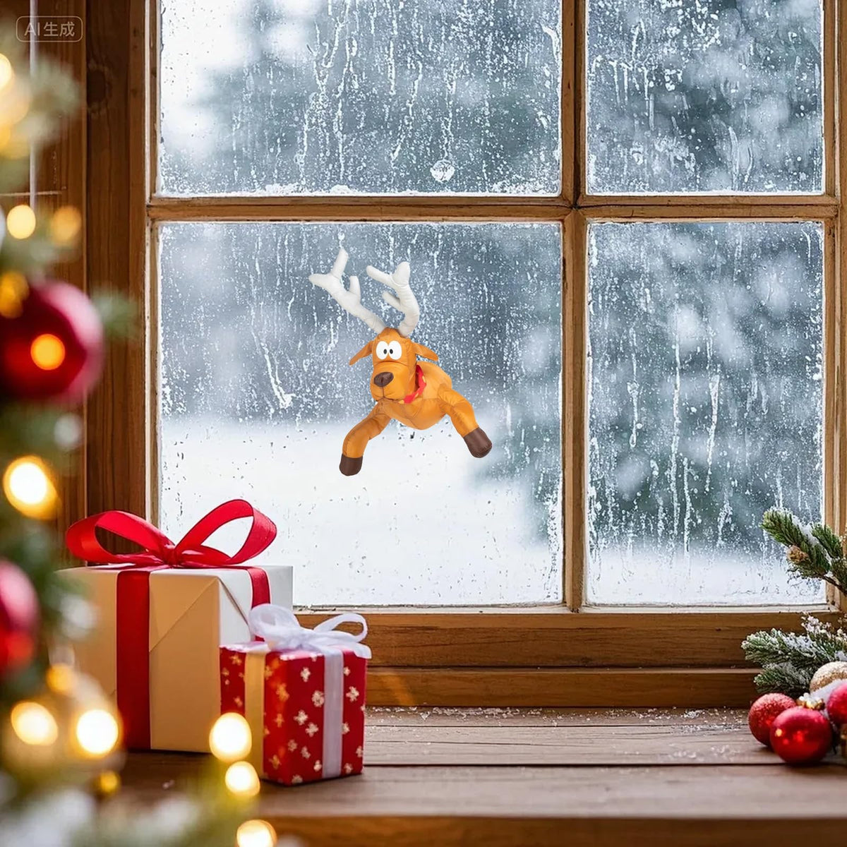 Crashing Santa Animated Window Display – 3D Funny Christmas Home Decoration with Santa or Reindeer Design, Perfect for New Year Parties