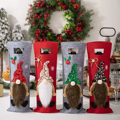 Christmas Gnome Wine Bottle Cover – Faceless Elf Bottle Bag Decoration for Home Holiday Parties, Christmas Table Décor Gift Accessory