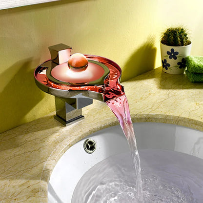 RGB LED Bathroom Basin Faucet – Brass Waterfall Sink Mixer Tap with Hot and Cold Water Control