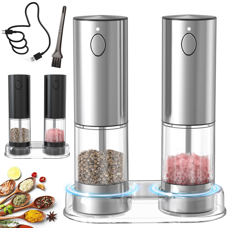 USB Rechargeable Electric Salt & Pepper Grinder Set – Adjustable Mill with Large Capacity for Home & Kitchen Use