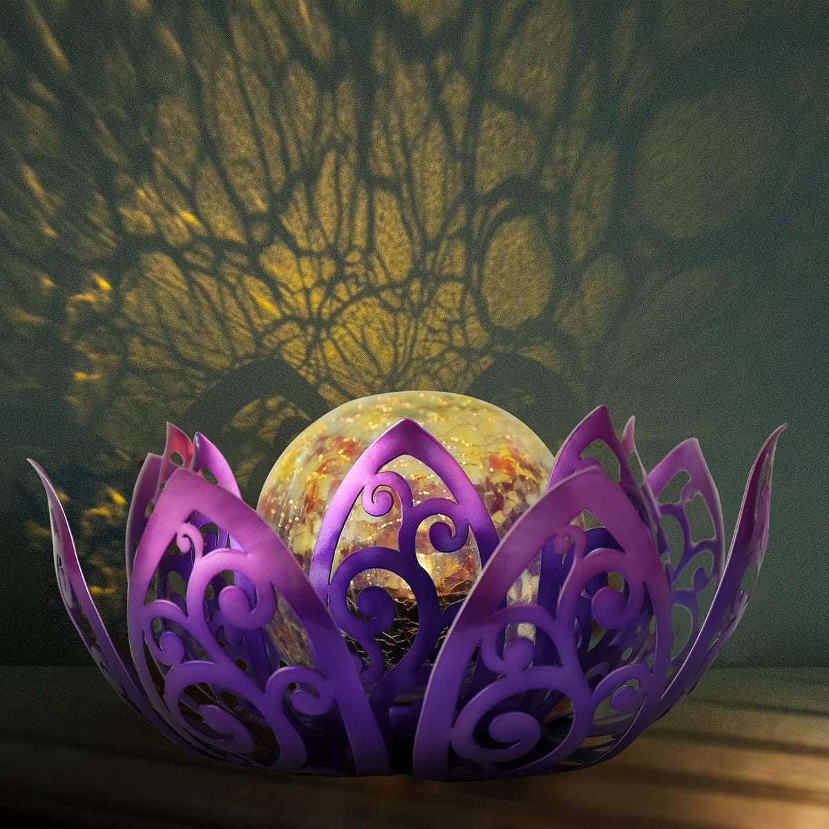 Solar Lotus Step Lights – Hollow Purple LED Garden Lamps with Cracked Glass Globe for Outdoor Patio, Porch, Lawn, Path & Staircase Decorative Lighting
