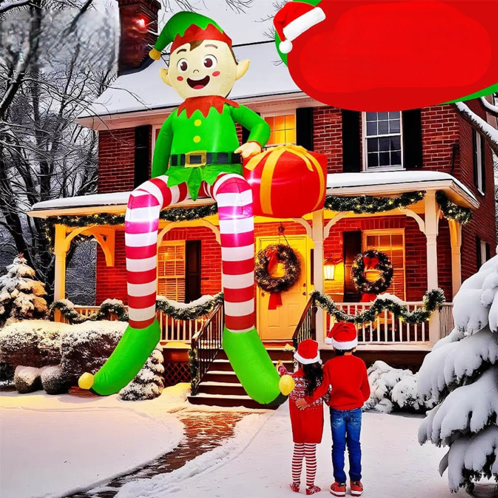 LED Christmas Inflatable Sitting Elf – 2.5M Lighted Outdoor Garden Decoration with Gift Pack, Yard Holiday Decor Model for Parties