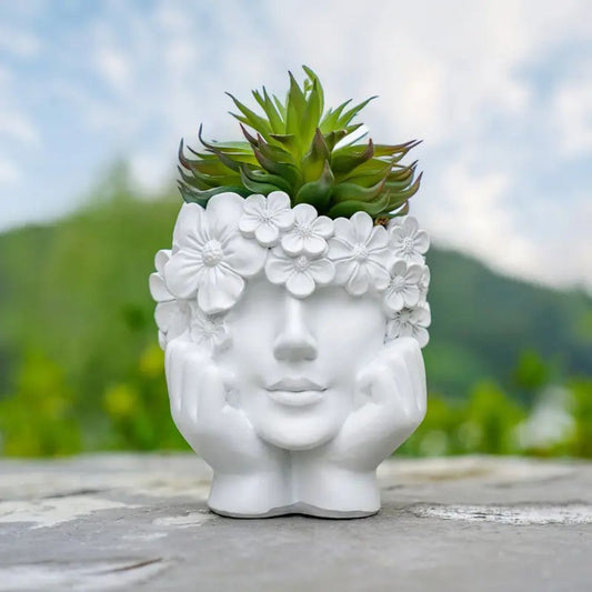 Artistic Resin Female Face Flower Pot - Planter for Indoor Outdoor Decoration, Unique Home Garden Sculpture Gift for Modern Decor