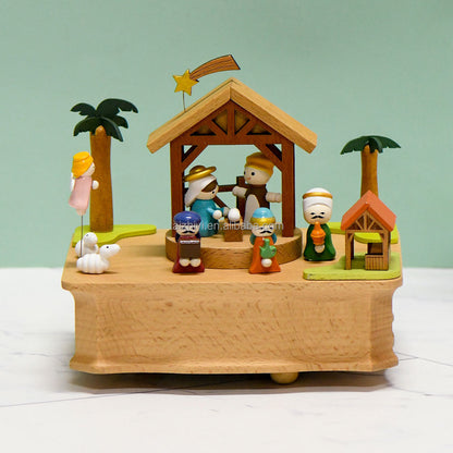 Jesus Birth Wooden Music Box - Christmas Nativity Decorative Toy with Musical Designs, Traditional Christian Ornament for Holiday Gifting & Home Display