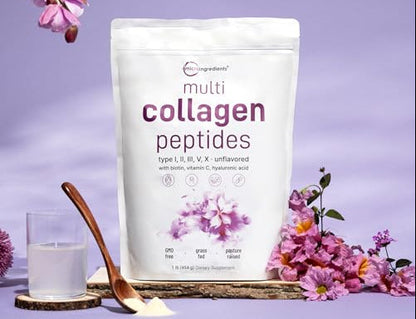 Multi Collagen Peptides Powder – Hydrolyzed Protein Blend with Types I, II, III, V and X for Convenient Daily Collagen Supplementation