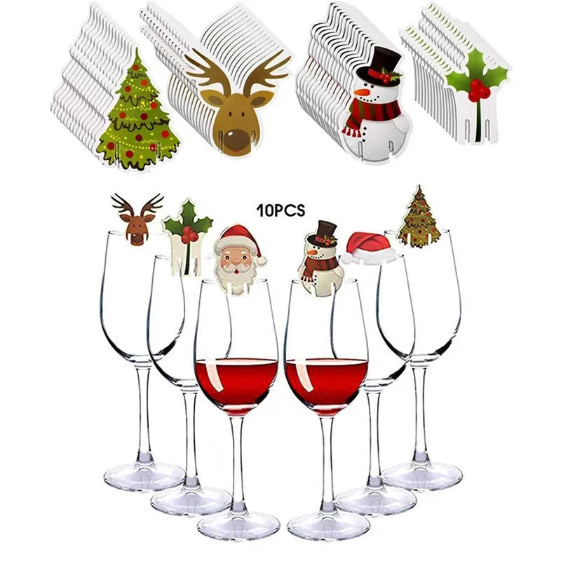 Wine Glass Christmas Card Set – 10-Piece  Santa Hat Cup Decorations for Home, Parties, Xmas Table Settings & New Year Celebrations