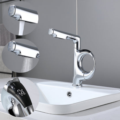 LED Temperature Display Kitchen Faucet – Mechanical Arm Mixer with Pull-Out Sprayer, Adjustable Height and Dual Water Modes for Modern Sinks