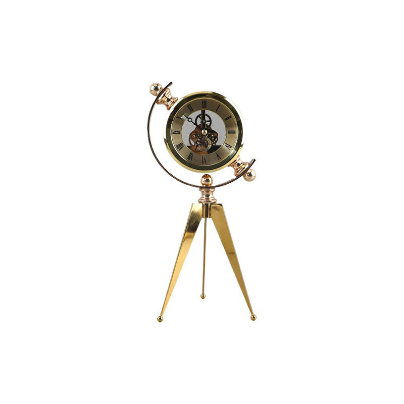 Luxury Gold Metal Table Clock - Silent Quartz Office Desk Clock with Artistic Aesthetic for Modern Home or Workspace Decor