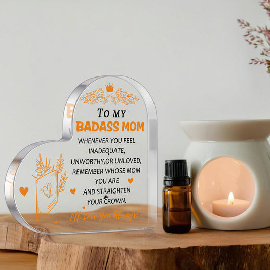 Acrylic Mom Plaque Decor – Heartfelt Inspirational Message Gift for Mother from Son Daughter, Elegant Desk Decoration for Birthday Thanksgiving