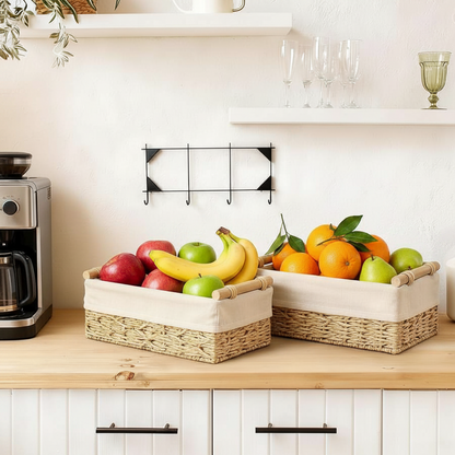 Wicker Storage Baskets – Decorative Organizer Bins with Handles for Bathroom, Countertop and Home Storage Solutions