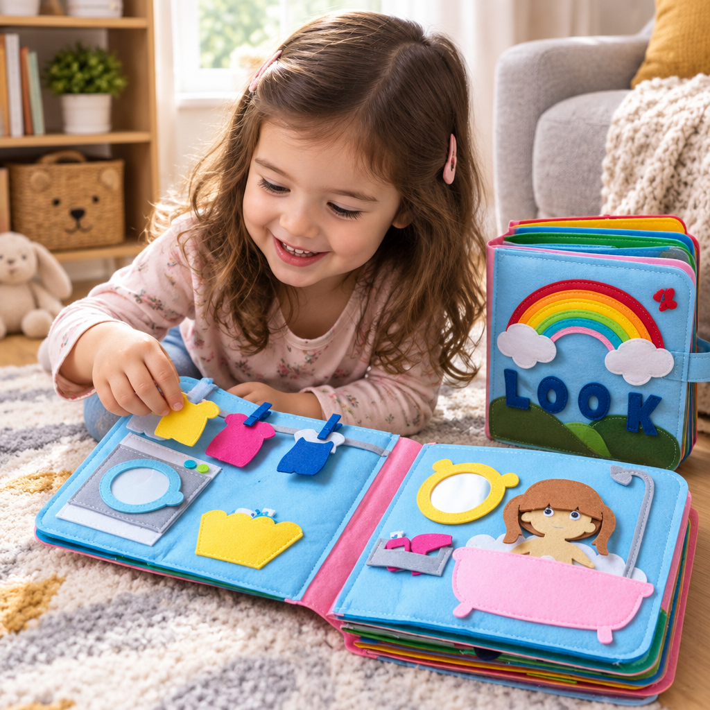 Felt Cloth Activity Book – 3D Soft Educational Baby Toy for Sensory Exploration, Early Learning, Quiet Play and Hands-On Development