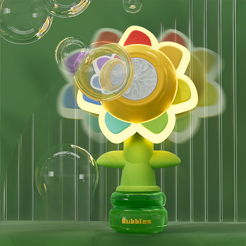 Electric Sunflower Bubble Machine - Automatic Bubble Maker Toy with Lights and Dancing Motion for Kids Outdoor Party Fun