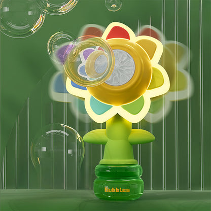 Electric Sunflower Bubble Machine - Automatic Bubble Maker Toy with Lights and Dancing Motion for Kids Outdoor Party Fun
