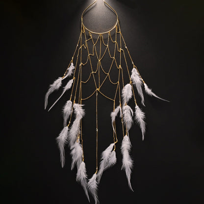 Bohemian Feather Hair Chain – Handmade Bridal Hairpiece for Weddings, Festivals and Special Events with Romantic Statement Styling and Elegant Detail