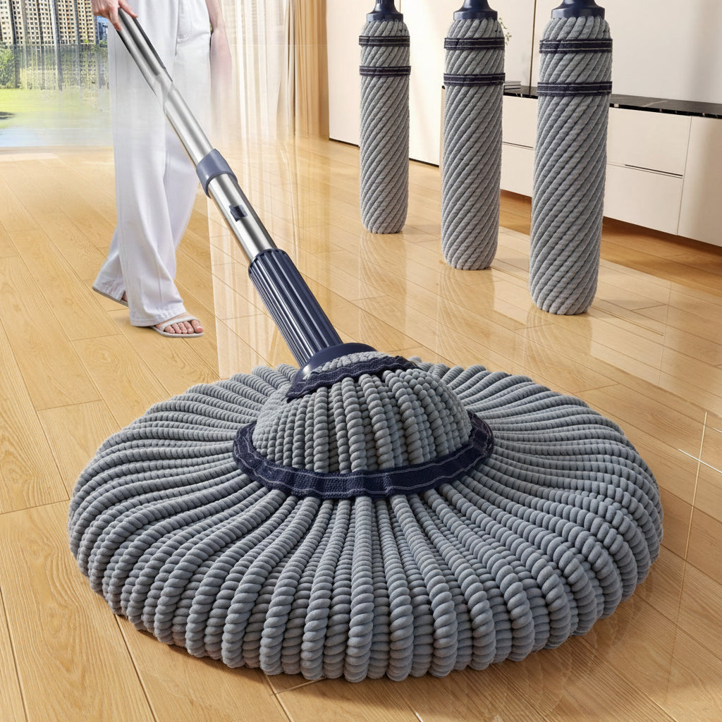 Self-Wringing Spin Mop – 40cm Microfiber Wet and Dry Floor Cleaner with Hands-Free Washing for Kitchen, Bathroom and Home