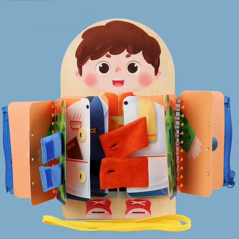 Multi-Layer Busy Board - Montessori Sensory Activity Toy for Dressing Practice, Fine Motor Skills and Learning