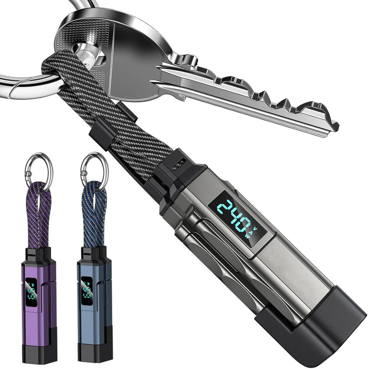 Keychain Charging Cable – 4-in-1 65W Compact Multi-Connector USB Charging Cord for Phones, Tablets and Devices While Traveling or Everyday Carry