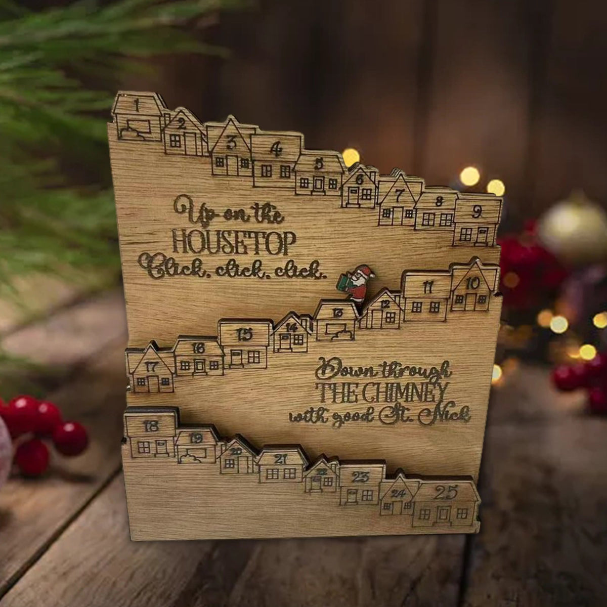Wooden Christmas Advent Calendar House - 25-Day Countdown Display with Drawers, Festive Holiday Gift Organizer for Home & New Year Decor