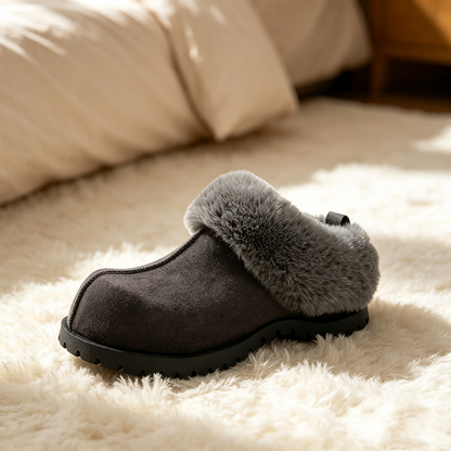 Women's Plush Platform Slippers – 2026 Autumn Winter Flannel Closed Toe Shoes with Warm Lining, Non Slip Sole and Retro Style