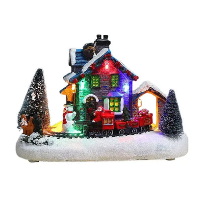 Christmas Luminous House Ornament – Winter Village Resin Desk Decoration with LED Lights, Perfect for Holiday Homes, Mantels, and Festive Displays